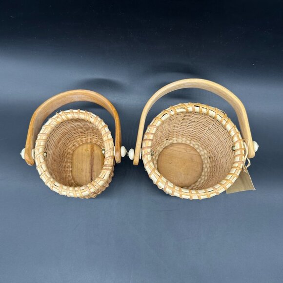 Vintage Nantucket Baskets Handcrafted Woven Swing Handle Set of 2 Boho Farmhouse - Picture 6 of 12